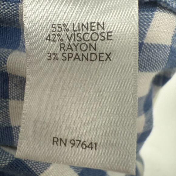 J.Jill Linen Stretch Cropped Capri Pants Sz PS Blue White Gingham Check Coastal - Picture 10 of 11